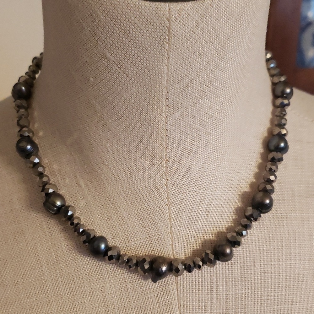 Black freshwater pearls with silver glass beads.